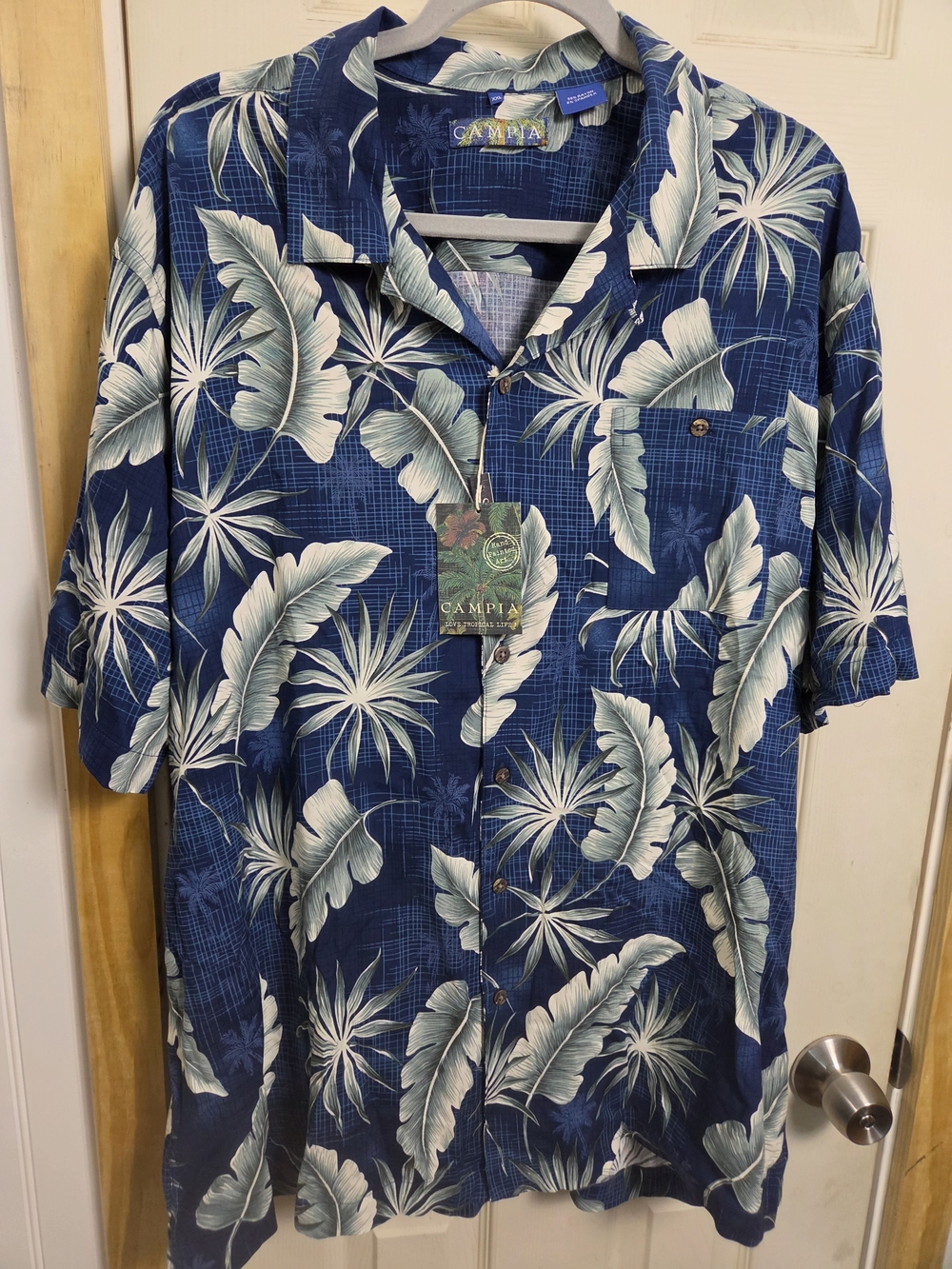 Blue Campia short-sleeve Hawaiian Tropical Print Men’s Camp Shirt #0337